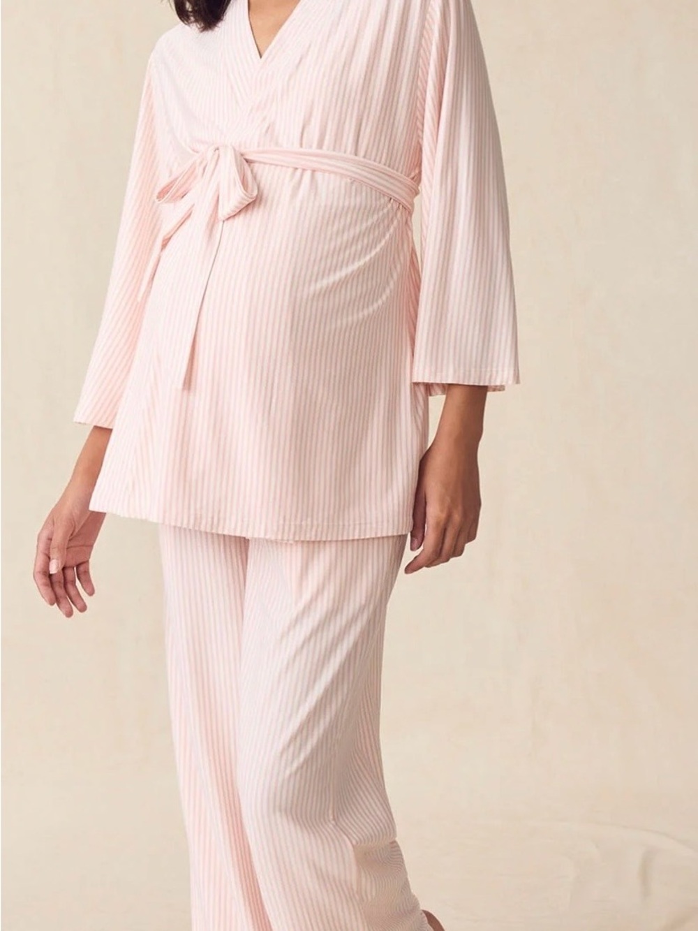Maternity Ribbed Wrap Pajama Set — Light Pink